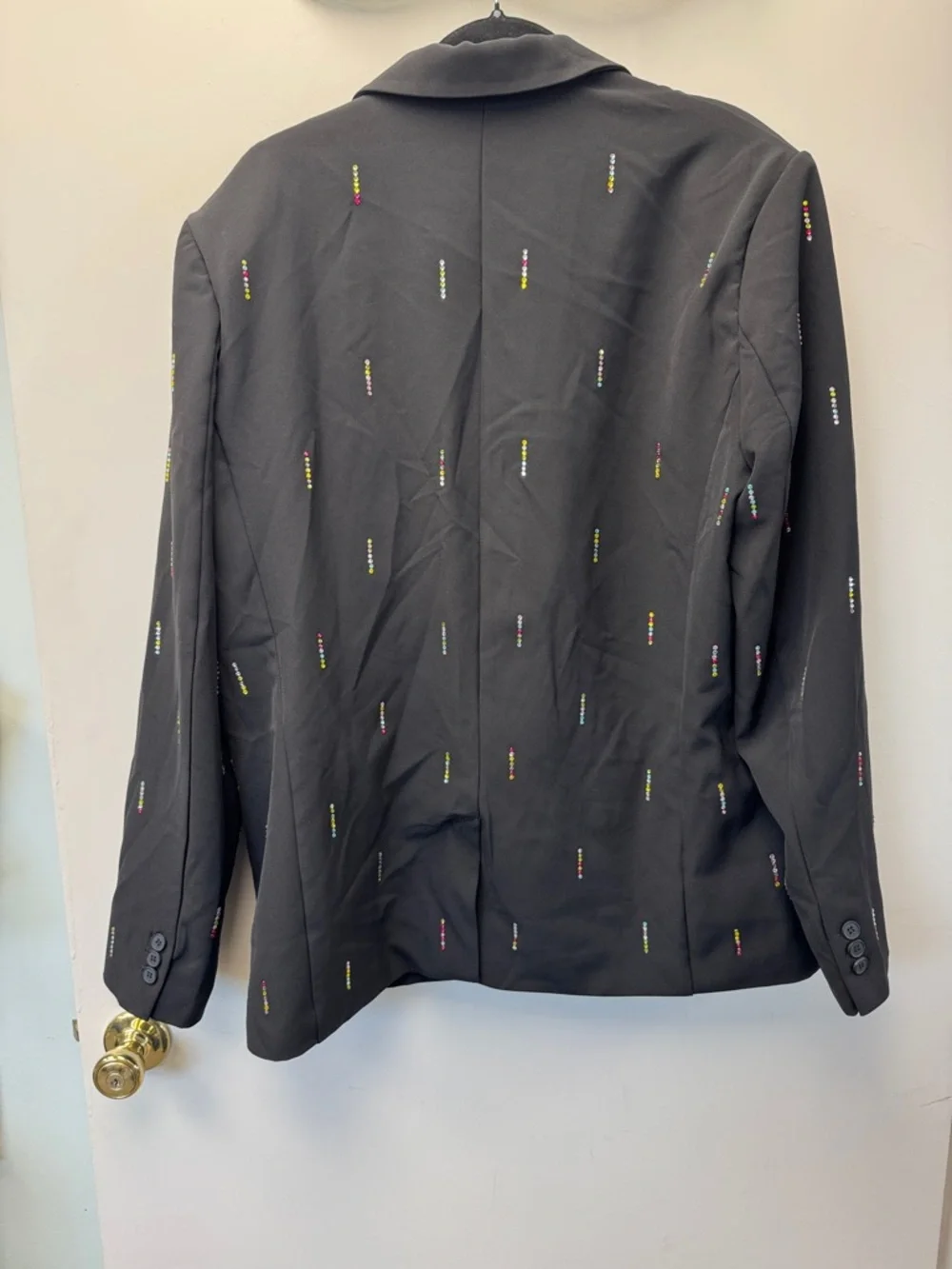 Black‎ Embroidered Notch Lapel Blazer with Multicolor Accents